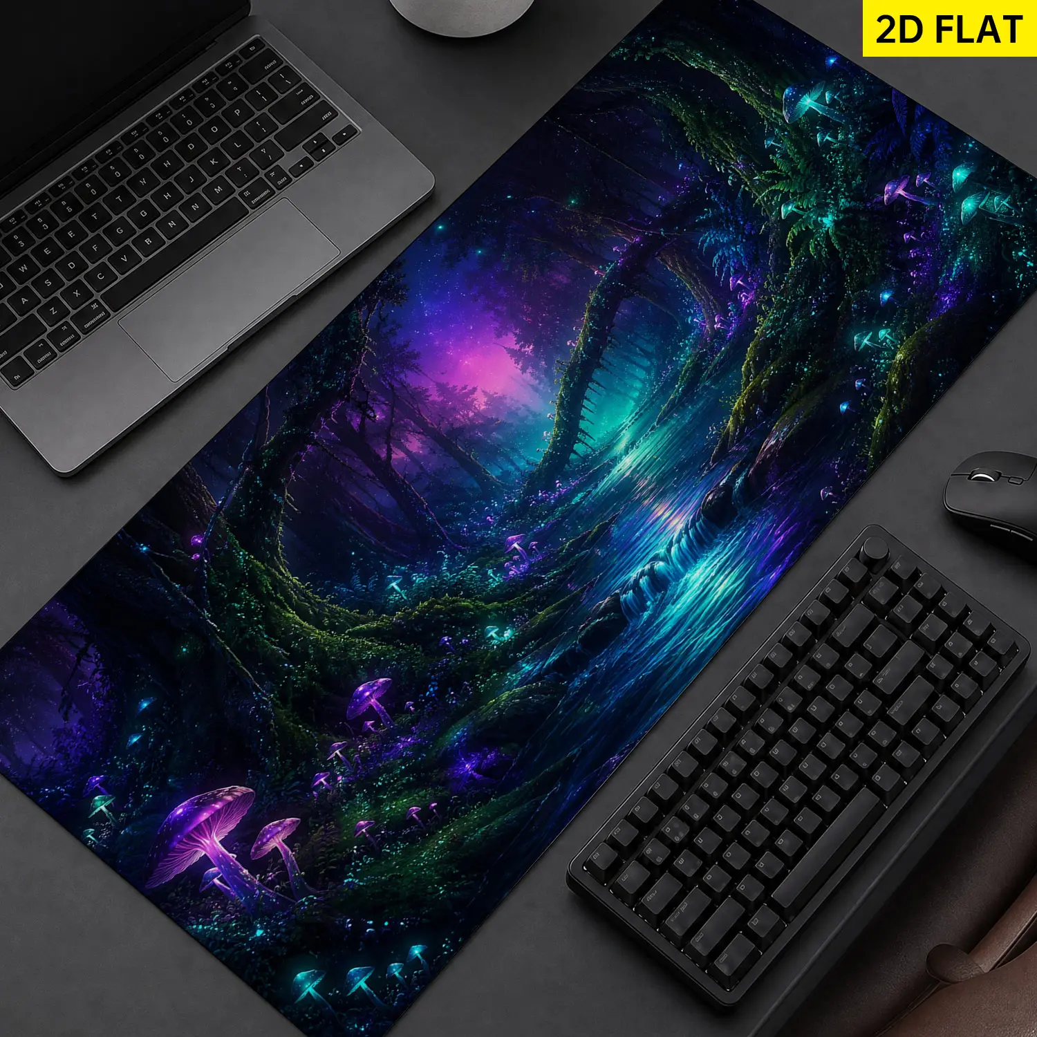 4Pcs Fantasy Glowing Mushroom Forest Stream Shower Curtain Set, Bathroom Set with 12 Hooks, Non Slip Bathroom Rug Mat, Toilet UShape Mat, Toilet Lid Cover Pad, Mystical Home Decor, Enchanted Bathroom Decor, Housewarming Gift