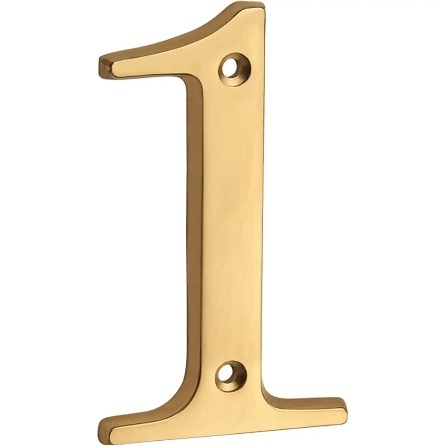 4 Inch (10 cm) Polished Brass Finish House Number Sign - Stylish Curvy Modern Door Numbers Plaque for Street Home Address, Numeral 1, BrassGift