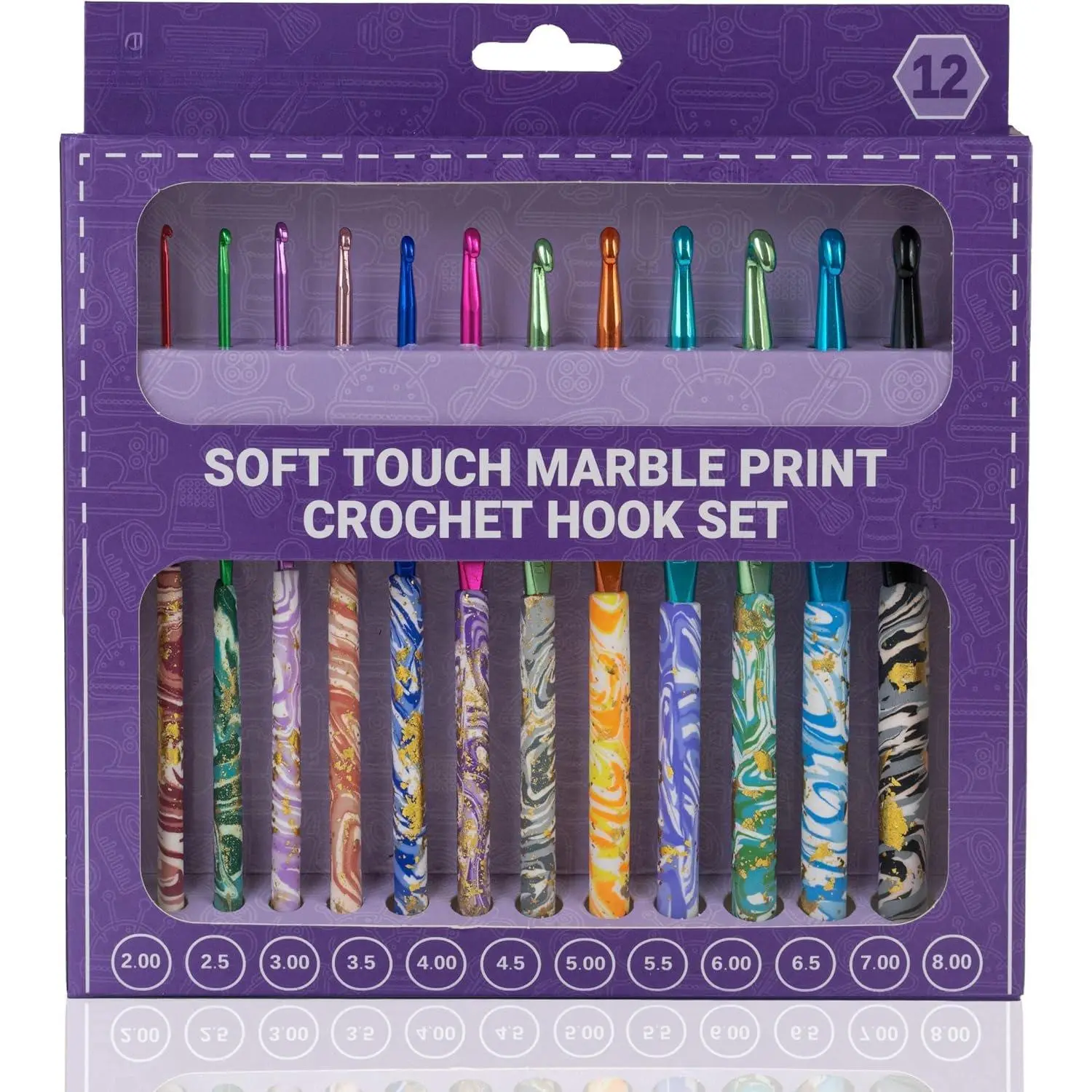 Soft  Marble Crochet Hook Set, 12  Hooks | Smooth Polymer Clay Handles, Polished  Hooks, 12 Sizes 2mm to 8mm, Comfortable Grip, Lightweight, Snag-Free Finish