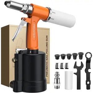 Proster Pneumatic Riveter - 5 Nozzles Pneumatic Rivet Gun, 3924LBF Pulling Heavy-Duty Air Pop Riveter 3/32", 1/8", 5/32", 3/16" and 1/4" Capacity