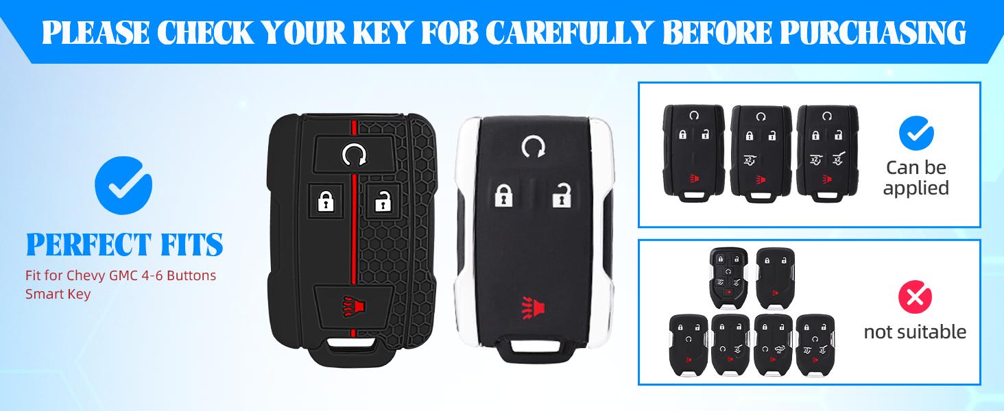 BASIC SUPPLY 2PCS for Chevrolet Key Fob Cover, Soft Silicone Key Shell Full Protection Compatible with GMC Chevy Colorado Silverado Suburban Tahoe Silverado Sierra Yukon Canyon (Black Blue+Black red)