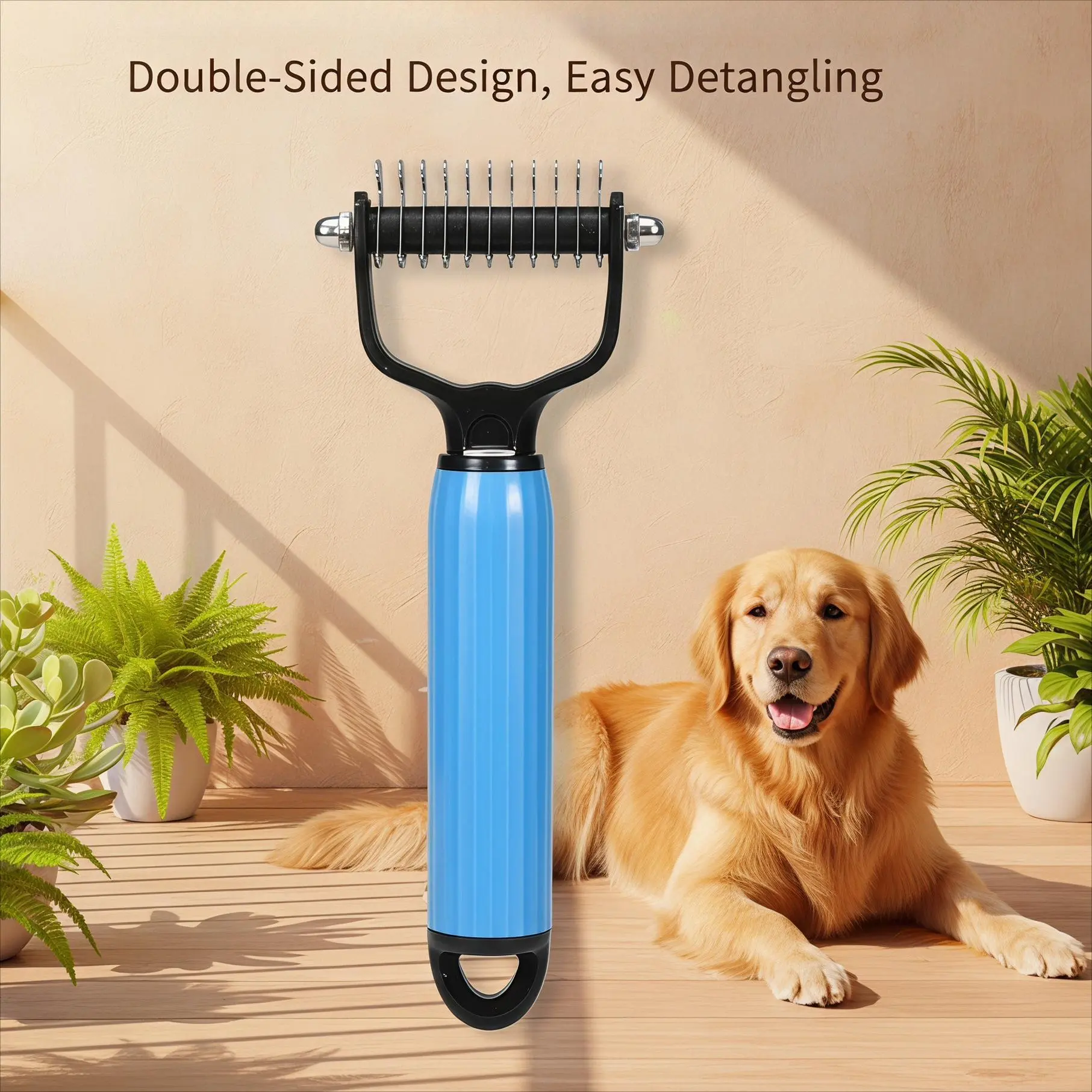 Indoor Leisure Grooming Deshedding Tool - Stainless Steel 2-Sided Dog Comb, Home Pet Coat Care Detangler & Loose Hair Removal Supply
