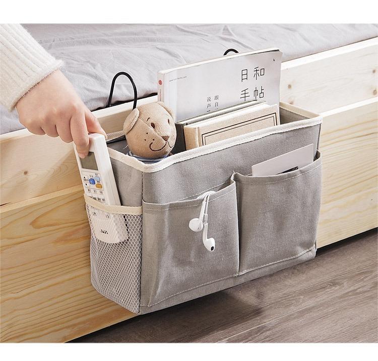 Bedside Caddy/Bedside Storage Bag Hanging Organizer for Bunk and Hospital Beds,Dorm Rooms Bed Rails,Can be Placed Glasses,Books,Mobile Phones,Keys (Grey)