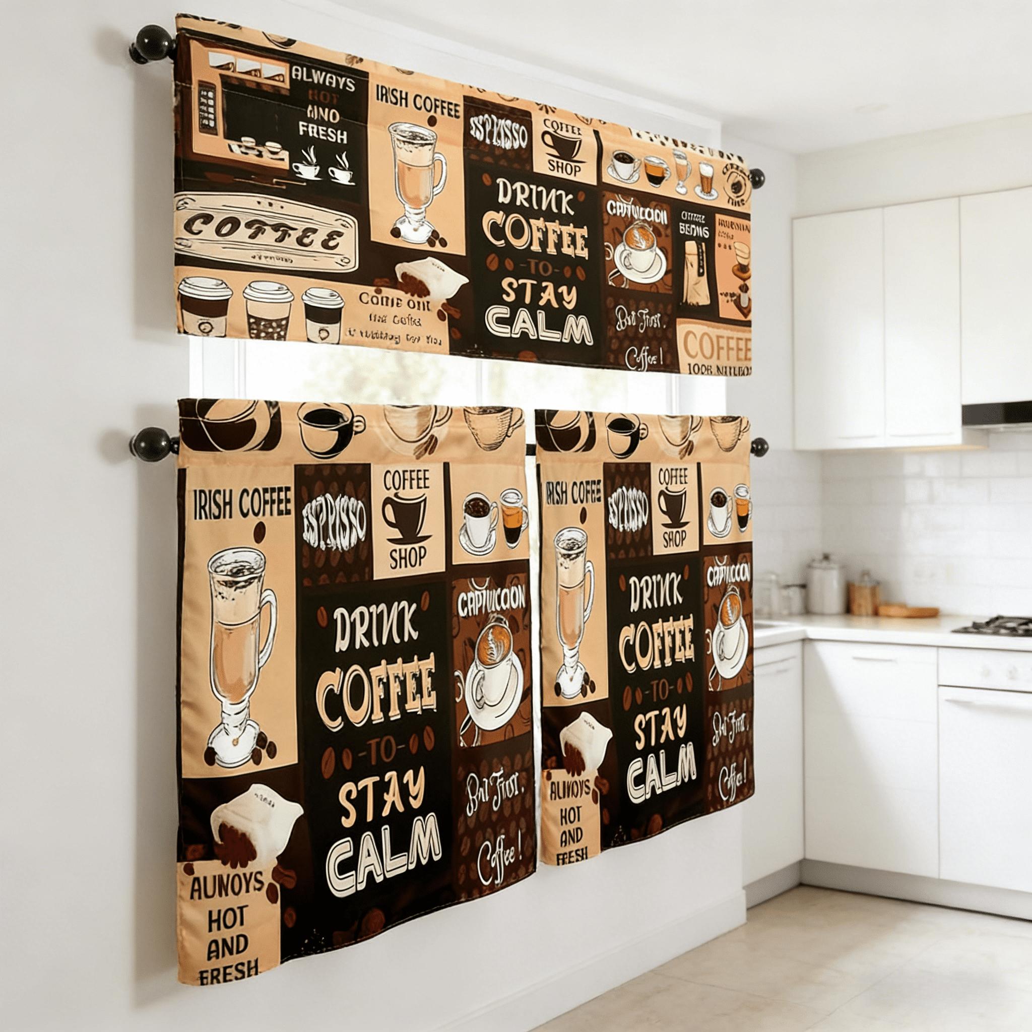 SoftHaven Home Made in USA Vintage Rustic Farmhouse 3-Piece Kitchen Curtains & Valances Set, Elegant Country Style Rod Pocket Window Drapes, Reusable Washable Polyester Home Decor for Kitchen Windows