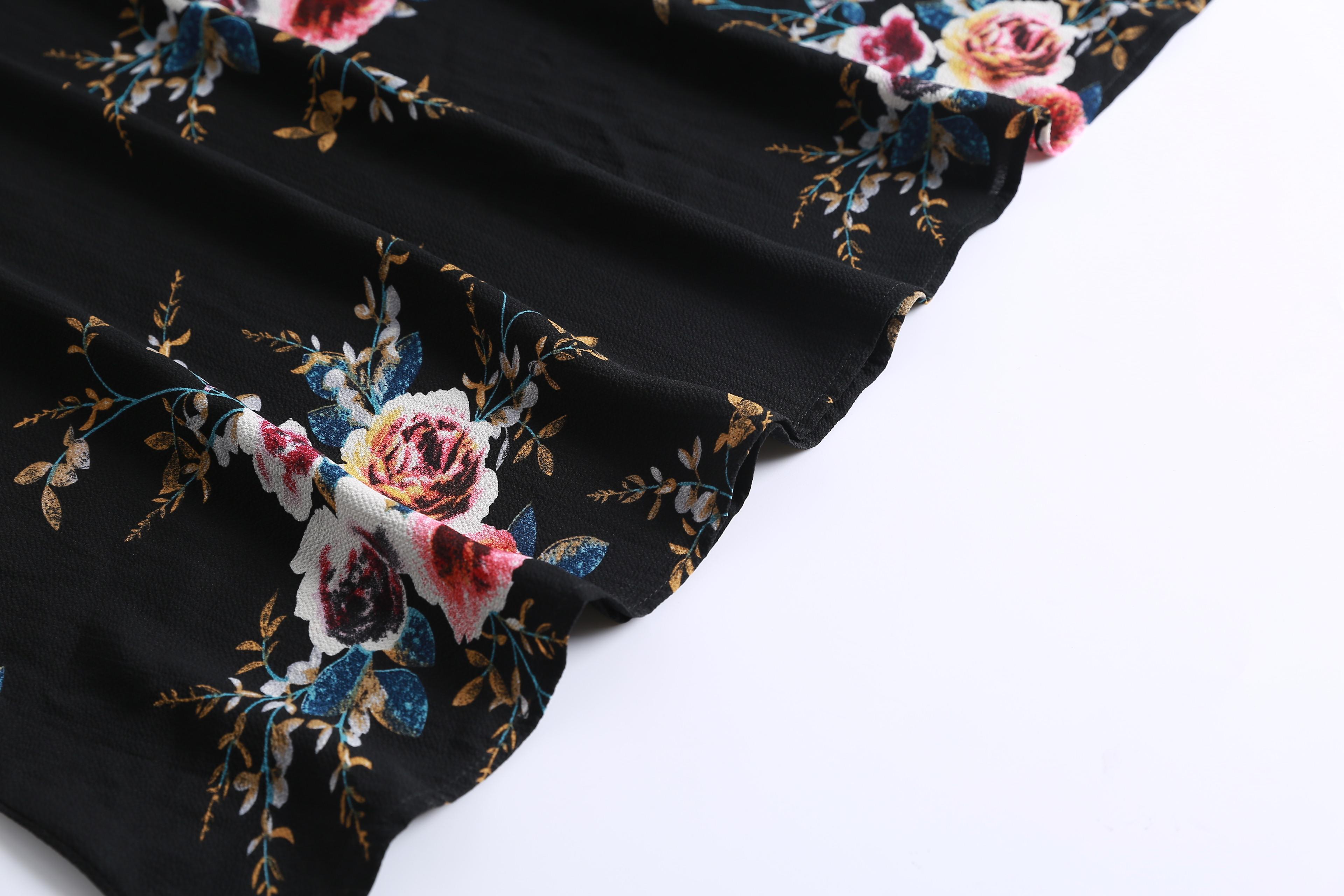 Elegant Rose Print Long Dress, Round Neck Loose-Fit Thin Fabric, Back Zipper Design, Perfect for All Seasons, Women's Fashion