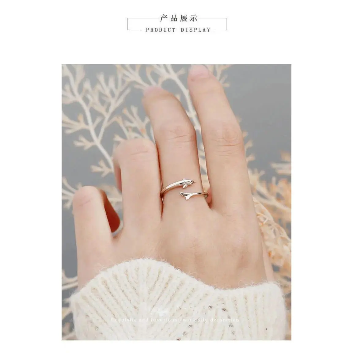 New Popular Fashion Cute Animal 925 Sterling Silver Jewelry Personality Dolphin Fish Exquisite Opening Rings R021
