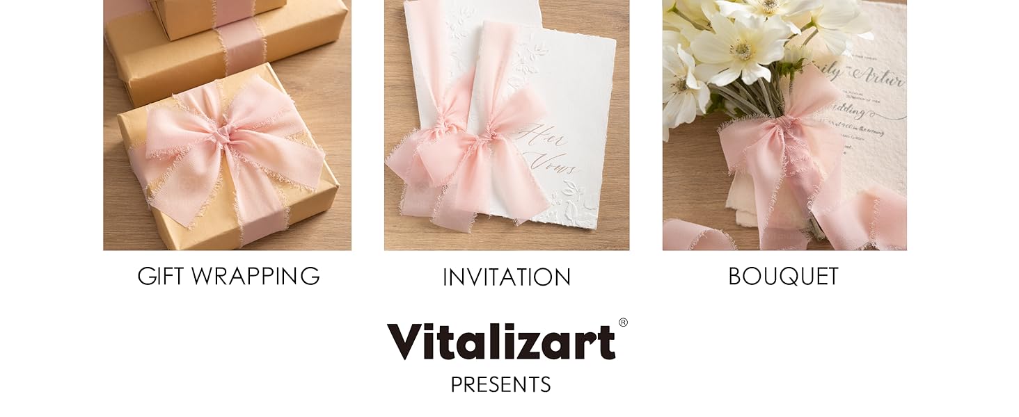 Pink Chiffon Silk Ribbon 3 Rolls 1.5" x 21 Yd Frayed Edges Ribbons for Wedding Invitations Bridal Bouquets Gifts Wrapping Crafts