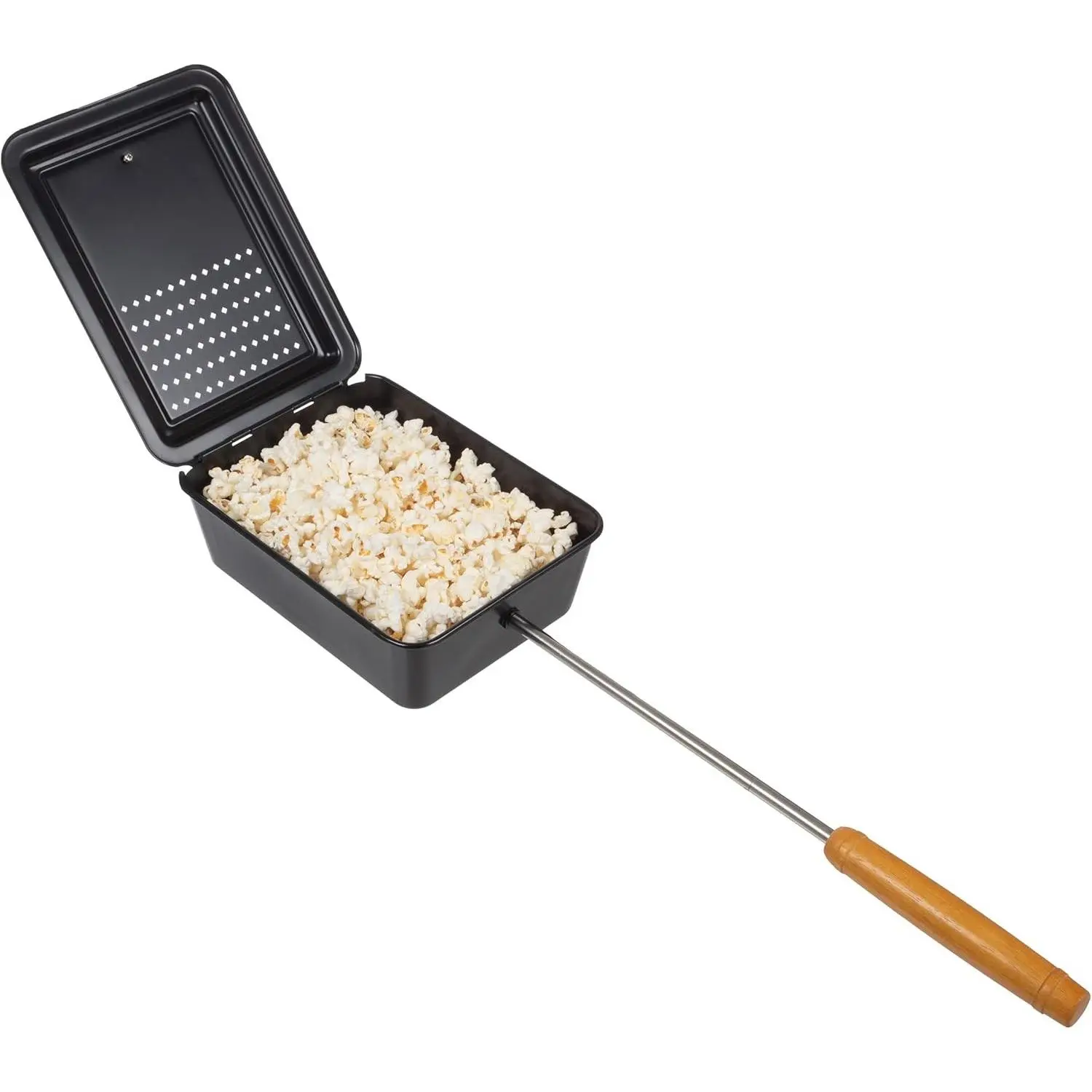 Campfire Popcorn Popper - Old Fashioned Popcorn Maker with Nonstick Finish and Extended Handle - Camping Gear and Campfire Cooking Equipment (Black)