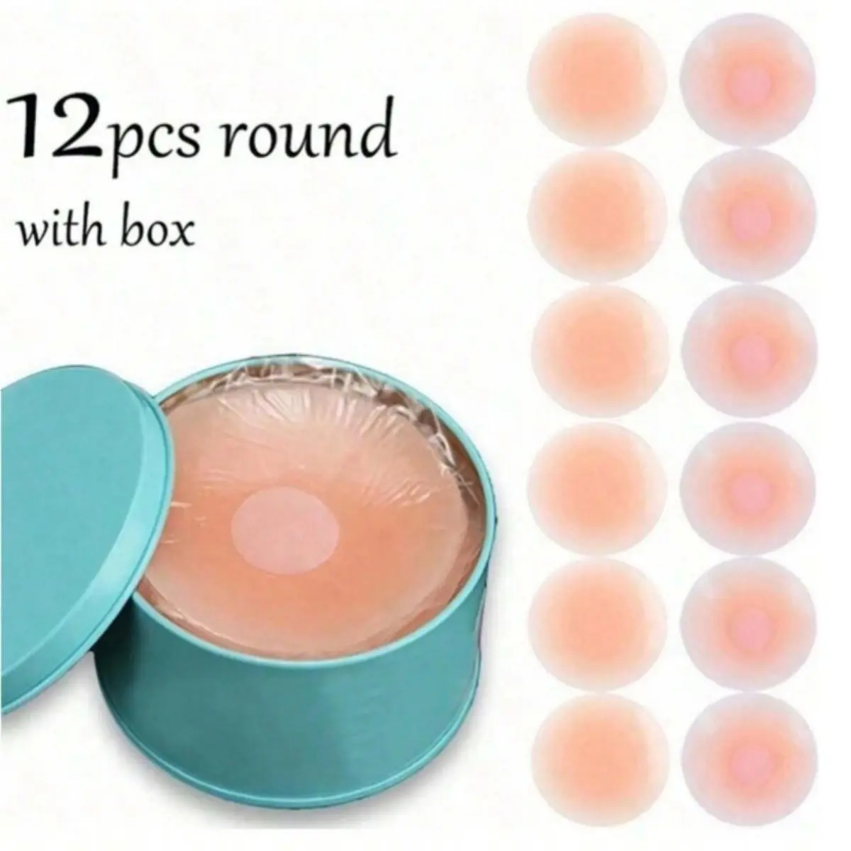 12-Pack Reusable Silicone Nipple Covers, Invisible Self-Adhesive Pads, Women's Bra Accessories, Everyday Fit, Solid Color, Non-Woven Material, Flexible Design