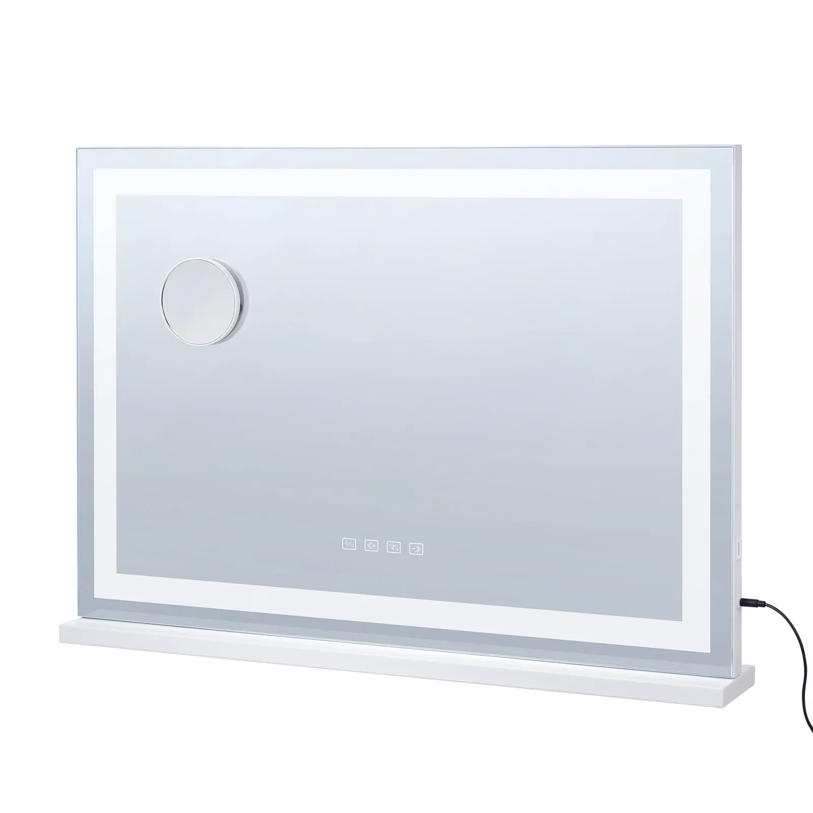 Large Vanity Mirror with Lights and Bluetooth Speaker, Eco-friendly Mirror.Frame & Base: Steel.Back Panel: MDF Construction, Lighted Makeup LED Mirror, Three Color Lighting Modes