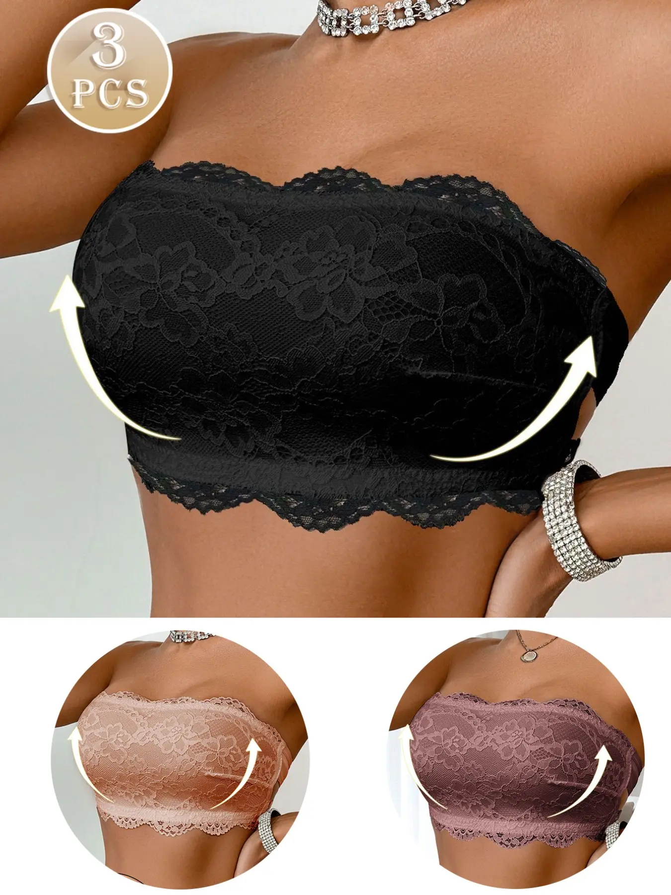 Women's Seamless Underwear Strapless Bra with Side Buckle, Comfortable Sexy Lace Bralette, Medium Support, Plain Design, All Seasons, Summer