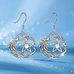 New Creative Fashionable Simple Shining Round Wolf Earrings Party Commemorative Jewelry Versatile Exquisite Christmas Birthday Gift