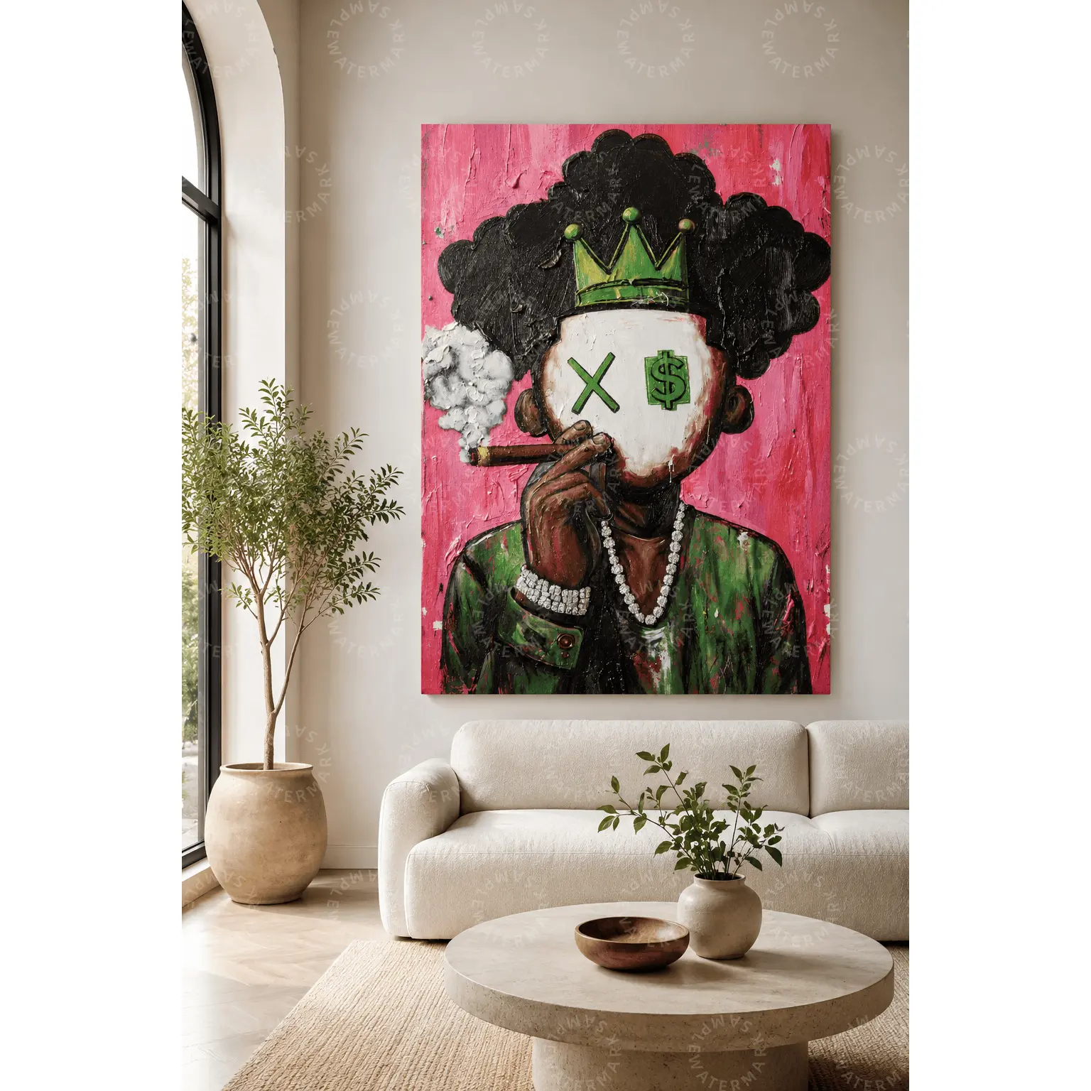Pink Background Street Pop Art Canvas Poster, Afro King Dollar Sign Eyes Wall Art, Aesthetic Living Room Bedroom Decor, Teen Room Gaming Room Office Wall Painting, Hip Hop Lover Modern Art Print