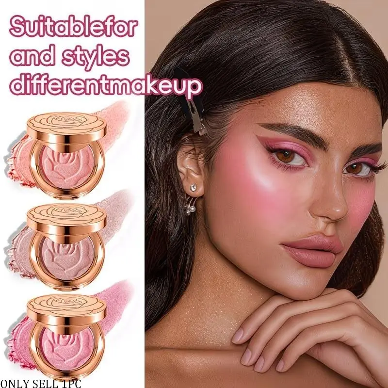Monochrome Blush, Three Colors Available, Includes Blush Brush, Portable for Parties, Highlighter Blush, Rose Blush, Petal Blush, Radiant Blush
