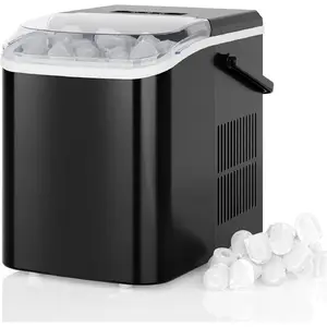 Ice Makers Countertop with Handle Ice Machine, Fast in 6 Mins, 26lbs in 24 Hours, Quiet Self-Cleaning, Compact Size Portable for Home, Kitchen, RV, Camping,Modern Black