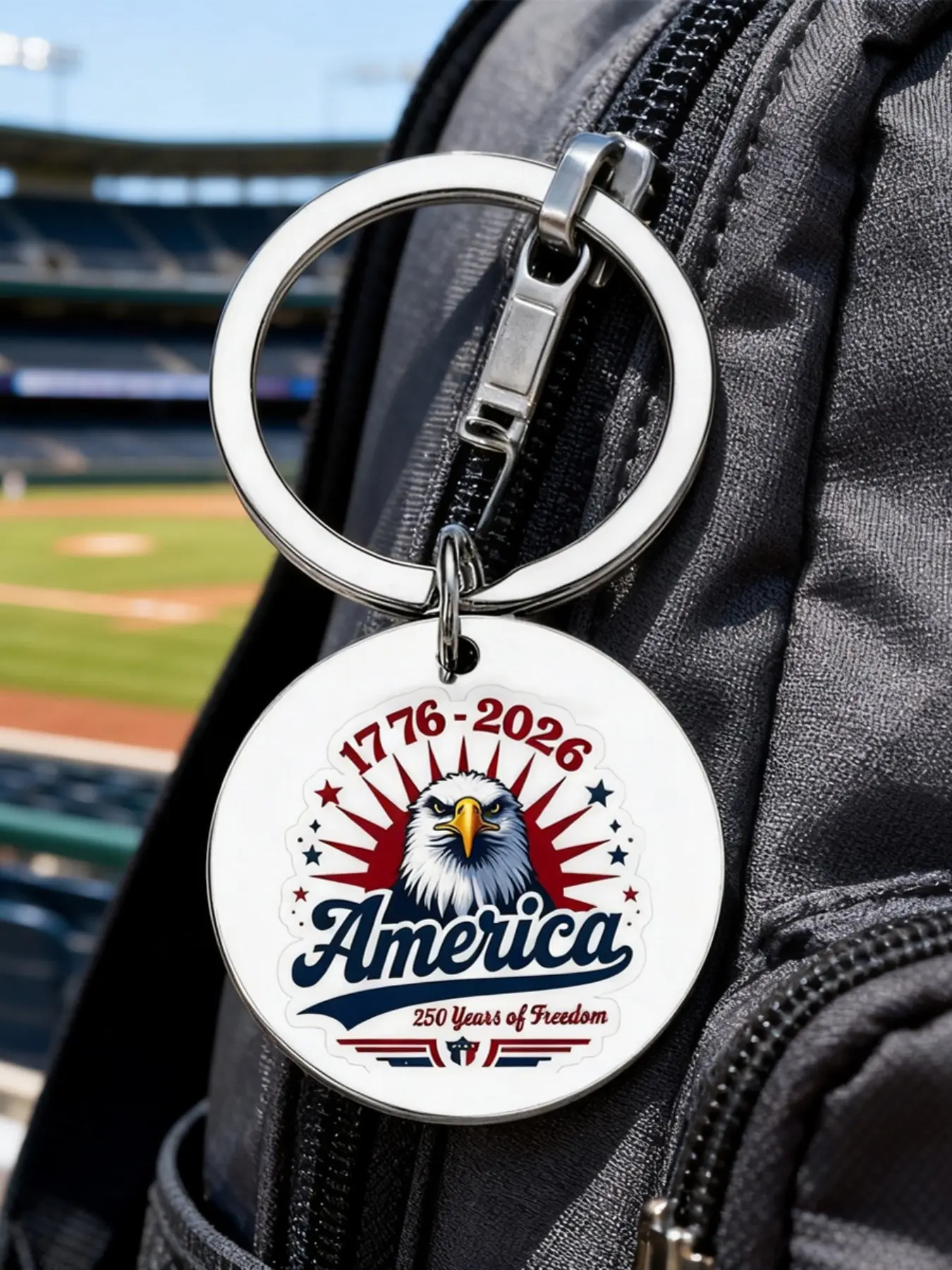 American Bald Eagle 250th Anniversary Keychain, Stainless Steel Colorful Print Patriotic Gift, Symbol of Freedom and Strength