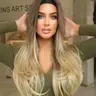 Long Straight Ombre Brown Headband Style Wig for Women 26 Inch Long Layered Headband Hairpiece with Fashionable Headwrap, Natural Looking Synthetic Heat Resistant Fiber Hair Band Wig for Daily Party Use Straight Headband Wigs