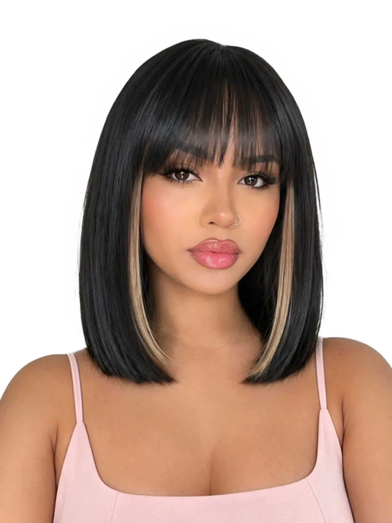 Bob Wig with Bangs 12 Inch Short Bob Wig for Women, Mix, Straight Synthetic Hair, Heat Resistant, All Seasons