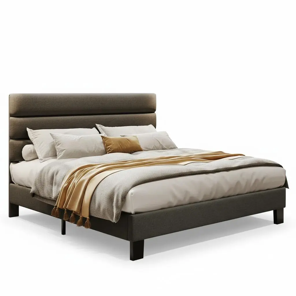 Modern Platform Bed Frame – Adjustable Linen Headboard, Heavy Duty Wooden Slats, No Box Spring Needed, Easy Assembly, Noise-Free – King Size, Grey