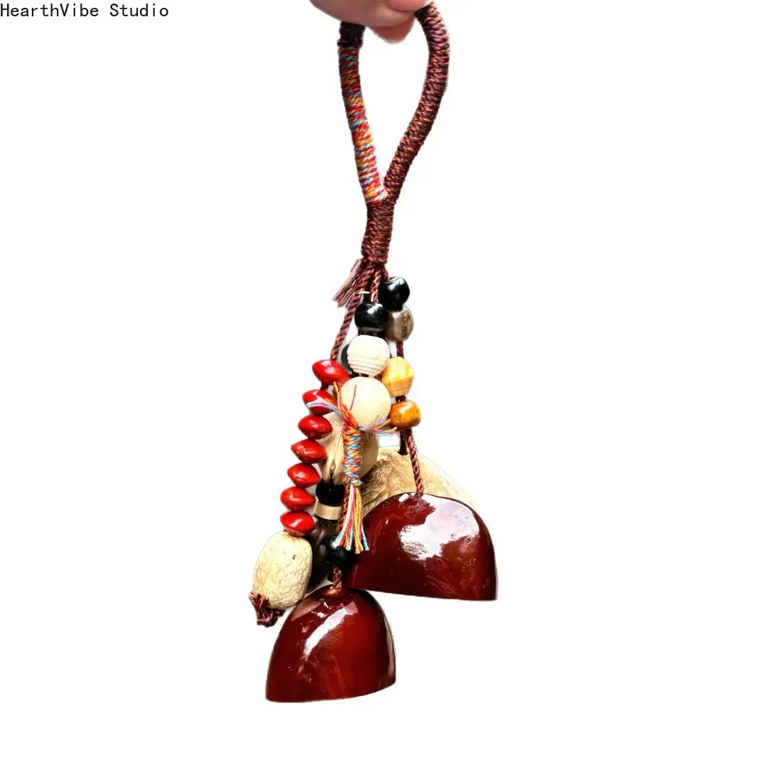 Handmade natural nut-shell wind chime / seed-pod sound healing rattle — a "wish-fulfilling" charm suitable as a bag accessory or gift.