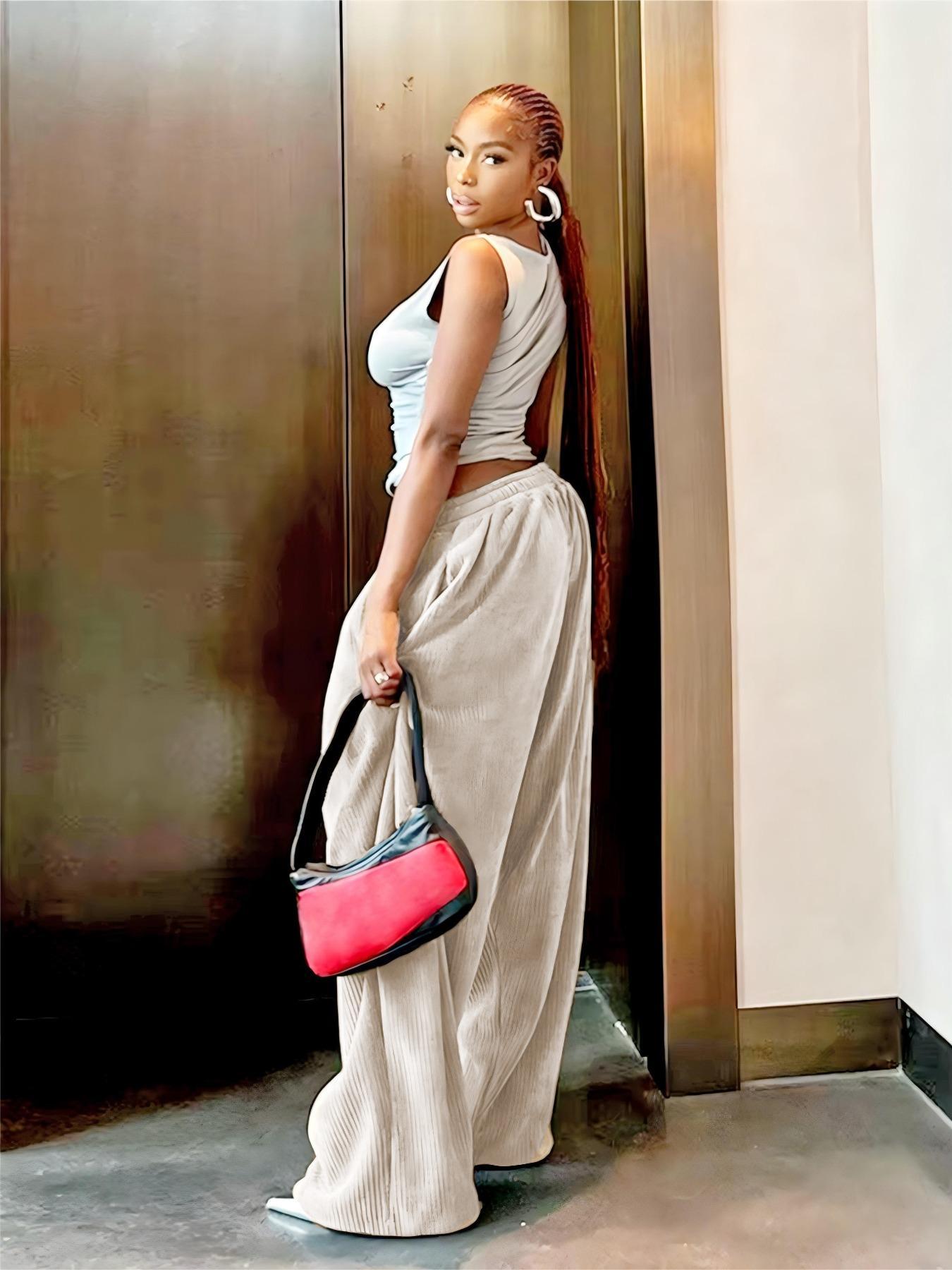 Women's Basic Solid Pocket Wide Leg Corduroy Pants, Casual Comfy Trousers for Daily Wear, Ladies Bottoms for Fall & Winter