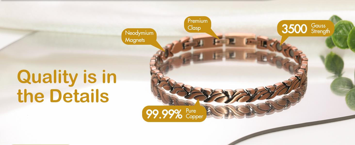 Feraco Copper Bracelets for Women, 99.99% Pure Copper Magnetic Bracelets with Effective Neodymium Magnets, Adjustable Jewelry Gift with Sizing Tool Feraco Copper Bracelets for Women, 99.99% Pure Copper Magnetic Bracelets with Effective Neodymium Magnets, Adjustable Jewelry Gift with Sizing Tool