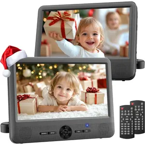 10"  DVD Players, Portable DVD Player Dual Screen Play Two Different or The Same Movie with Headrest Mounts, 5 Hours Rechargeable , 2 AC Adapters,  Regions, Support USB/SD/Sync TV