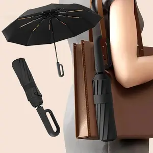 Fully Automatic Ring Buckle Umbrella - Reinforced 12-Rib Windproof Design, Large Black Glare-Proof Canopy for Sun & Rain, Compac