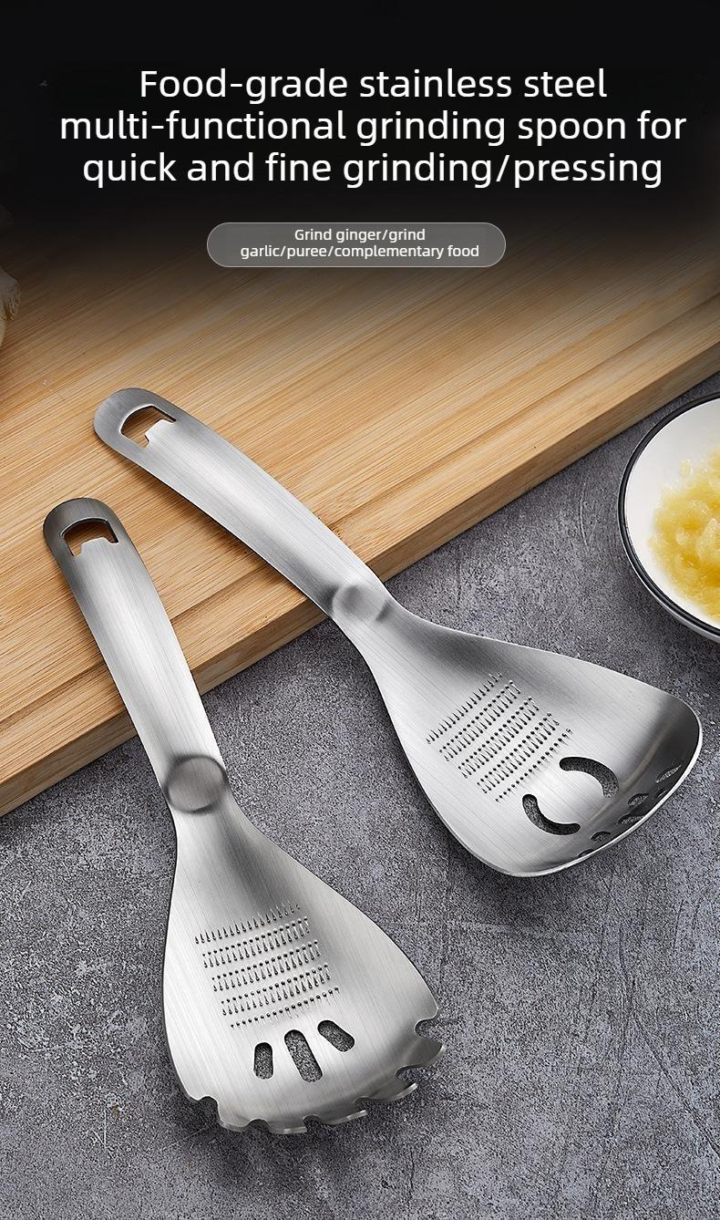 Stainless steel multi-functional grinding spoon, baby food mashing spoon, food-grade cooking strainer, draining spoon