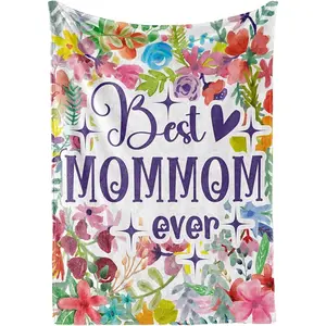 Mommom Gifts, Grandma Gifts for Mommom, Flannel Throw on Mother's Day, Christmas, Birthday, 50" x 65", Flowers
