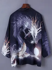 Ethnic Style Streetwear Couple Lightweight Japanese Kimono Cape, Loose Fit Seven-Quarter Sleeve Summer Sun Protection Jacket