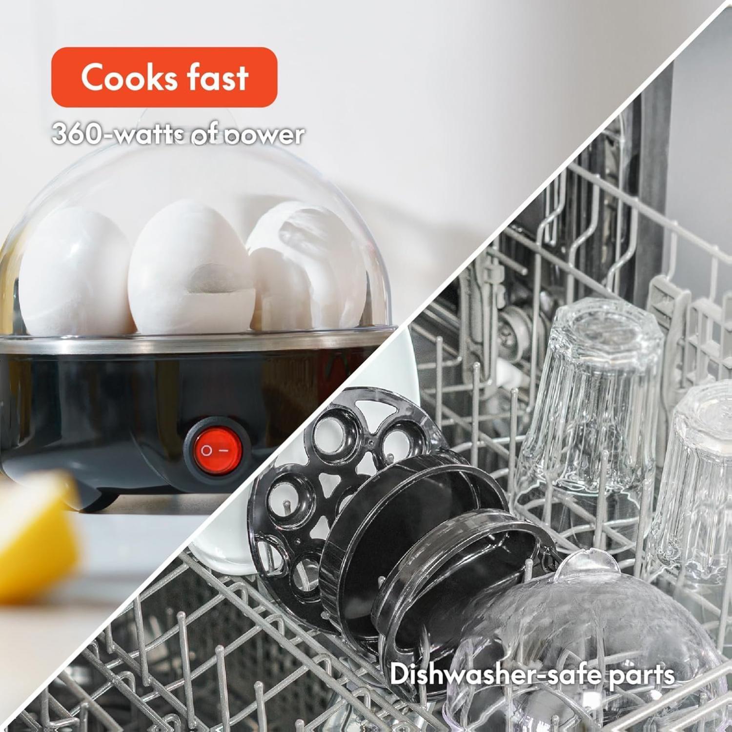 Egg Cooker, Rapid Boiler & Poacher, Meal Prep Essential, Family Sized Meals: Make Up To 7 Large Boiled Eggs, Dishwasher Safe Lid with Cool-Touch Handles, Poaching Tray Included, Black