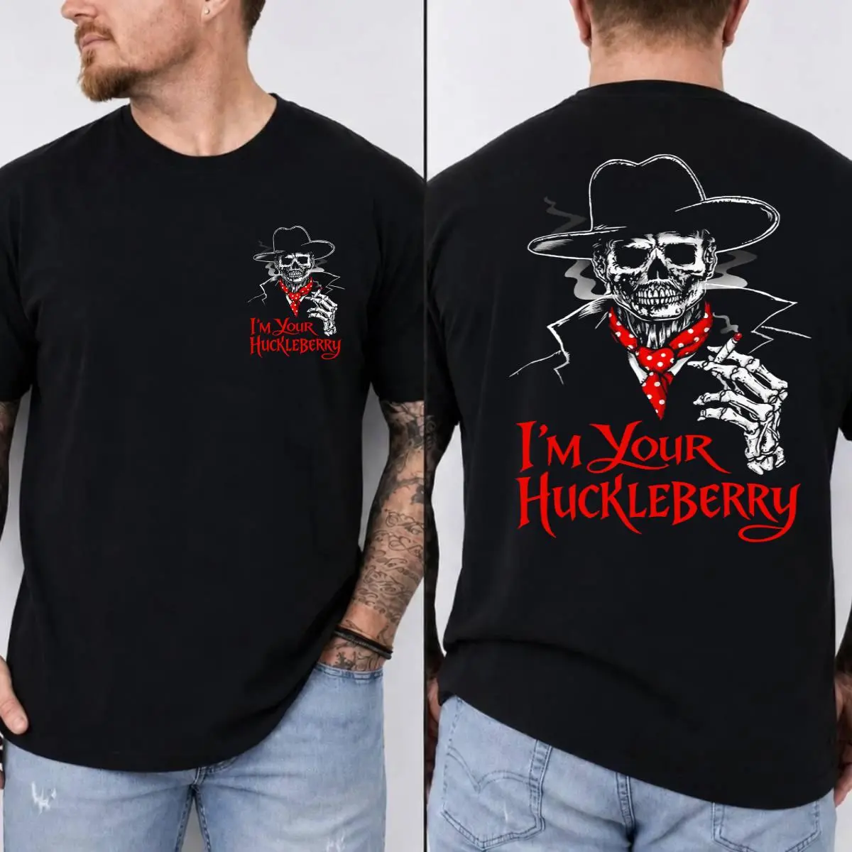 Doc Holliday I'm Your Huckleberry Old West Death Dealers Collection Tombstone Ghost Town Zombie T-Shirt, Cowboy Shirt, Gift For Him, Full Size, Full Color, Sweatshirt, Hem, Shortsleeve, Stretchy, Ribbed, Breathable, Casual, Round Neck, Christmas, Fabric,