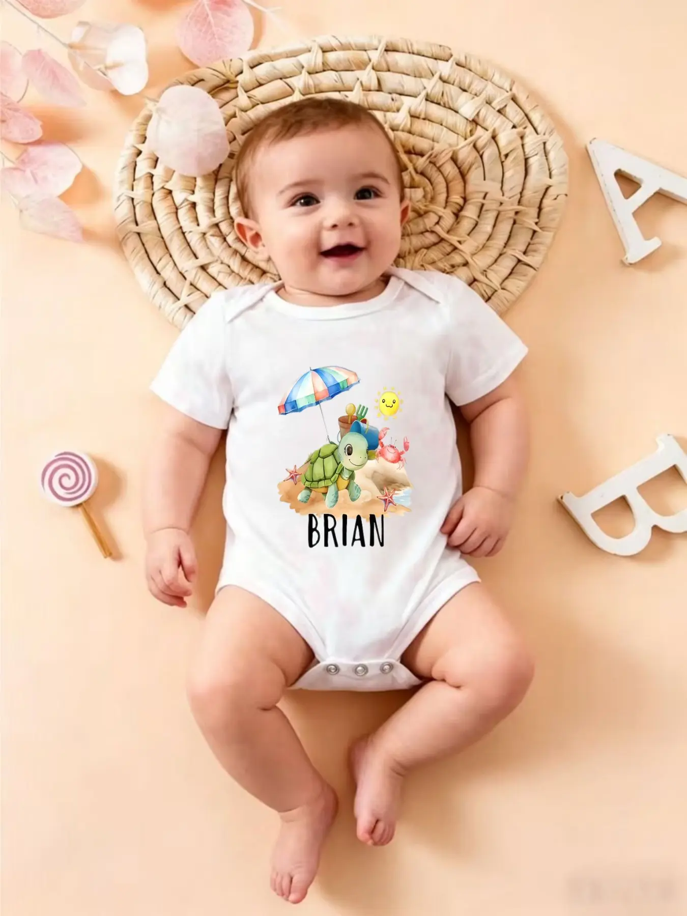 Baby Turtle Print Jumpsuit, Cute Casual for Daily Crawling & Outdoor Wear, Unisex Newborn Clothes, Perfect Gift for Infants