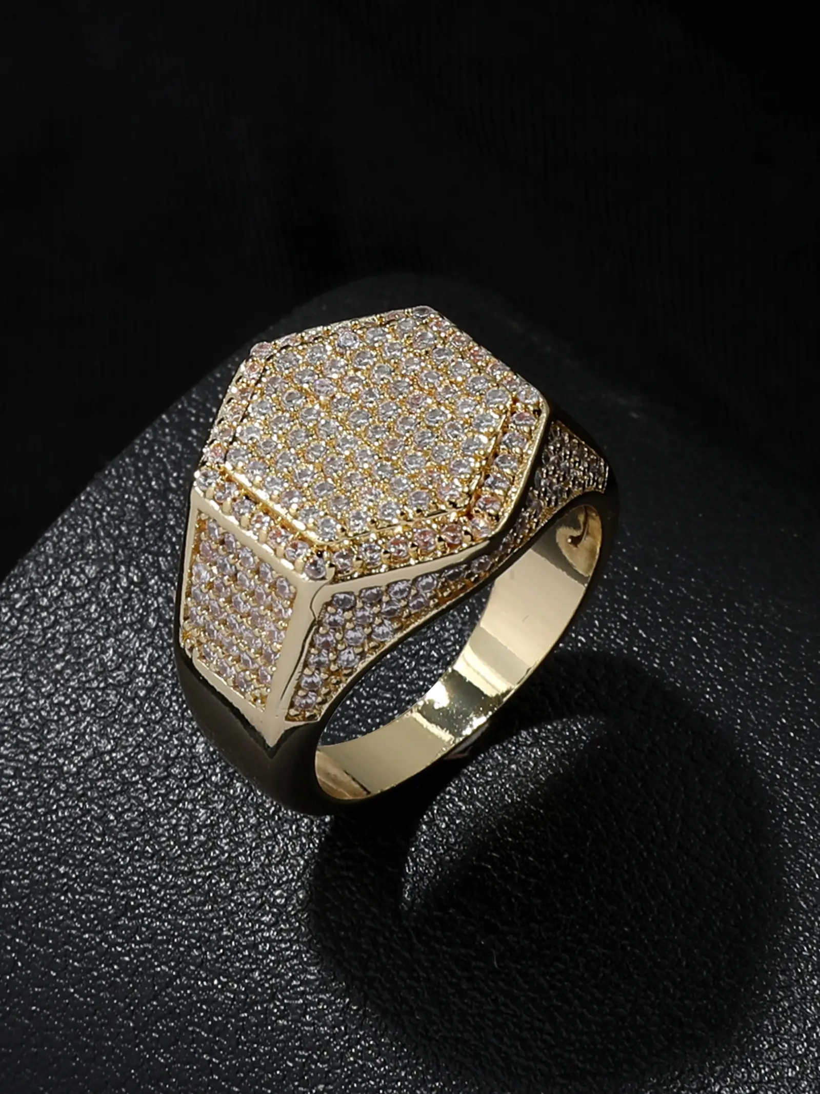 Men's Hip Hop Ring, Geometric Hexagon Zircon Band, Trendy Streetwear Jewelry, Unique Personality Accessory