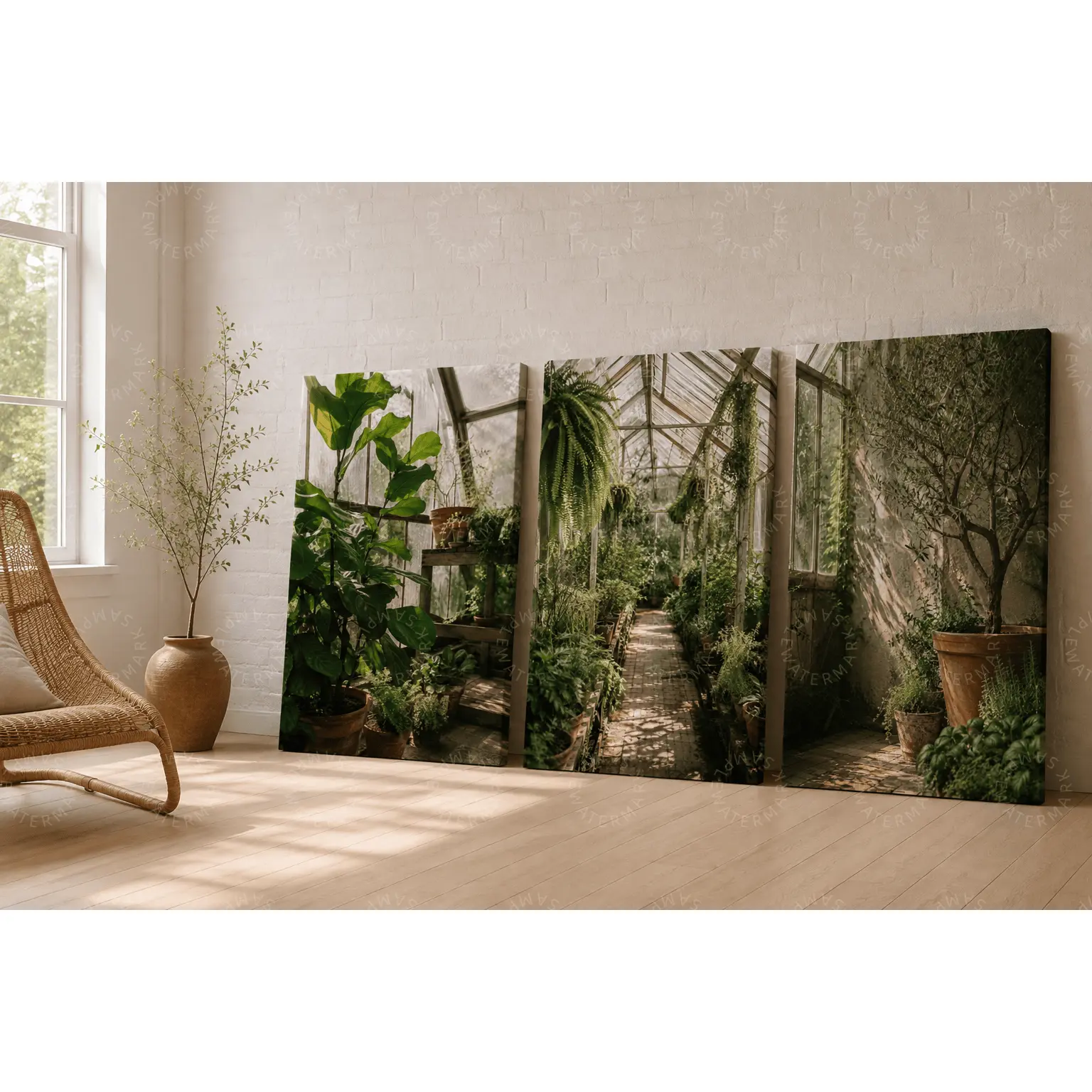 Greenhouse Garden Triptych Canvas Poster, Lush Botanical Plant Wall Art, Nature Aesthetic Poster for Living Room Decor, Bedroom Wall Art, Office Wall Decor, Sunroom Decor & Housewarming Gift