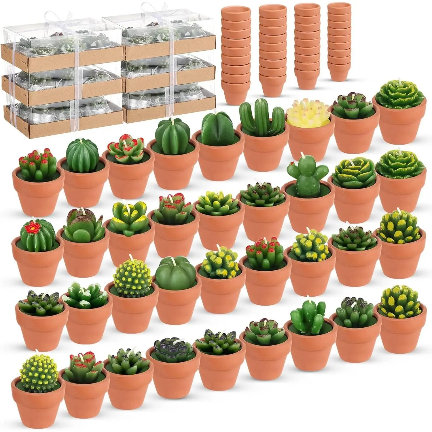 36 Pcs Red Succulent Cactus Tealight Candles with Mini Terracotta Pots, Perfect for Spring Decor, Cinco De Mayo Fiesta, Mexican Party Favors, Baby Shower Wedding Table Decorations