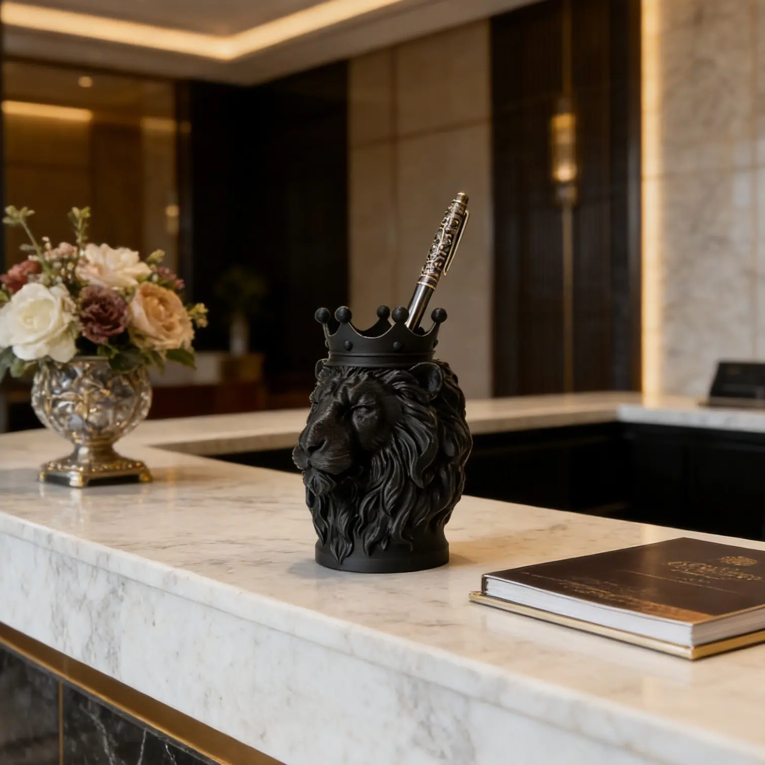 Nordic Crown Lion Home Decoration, Creative Handmade Desktop Art, 3D Printed Lion Head Storage Jar, Office Desk Ornament, Decorative Figurines, Animal Figurines, Resin Figurine Statue, Decorative Ornaments