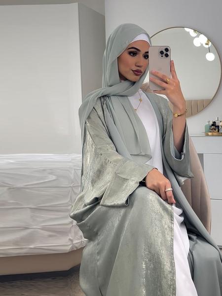 Women's Glossy Solid Batwing Sleeve Abaya without Hijab, Elegant Long Sleeve Open Front Abaya for Party Holiday Daily Wear, Summer Outfits 2024, Muslim Clothes for Women, Loose Abayas
