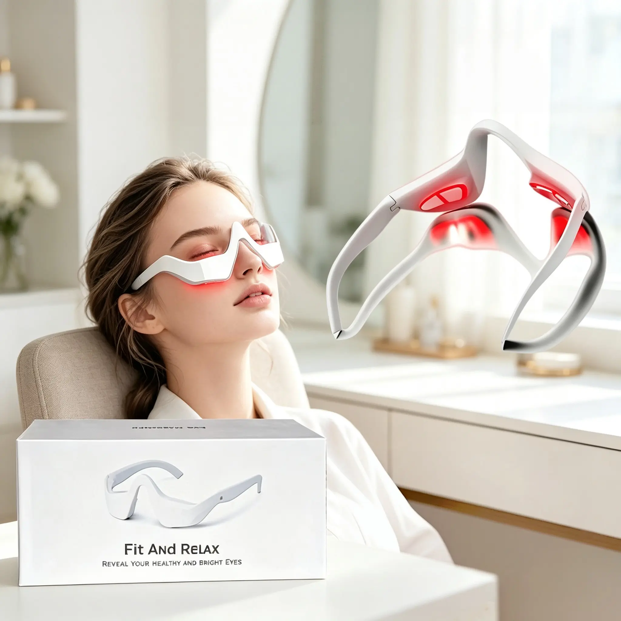 1 PC Under Eye Red Light Therapy Device, Red Light Therapy Glasses for Eyes, Eye Care Tool for Women & Men, Professional Eye Massage Instrument for Reducing Dark Circles and Puffiness, Smoothing Fine Lines Wrinkles and Rhytides Home & Office