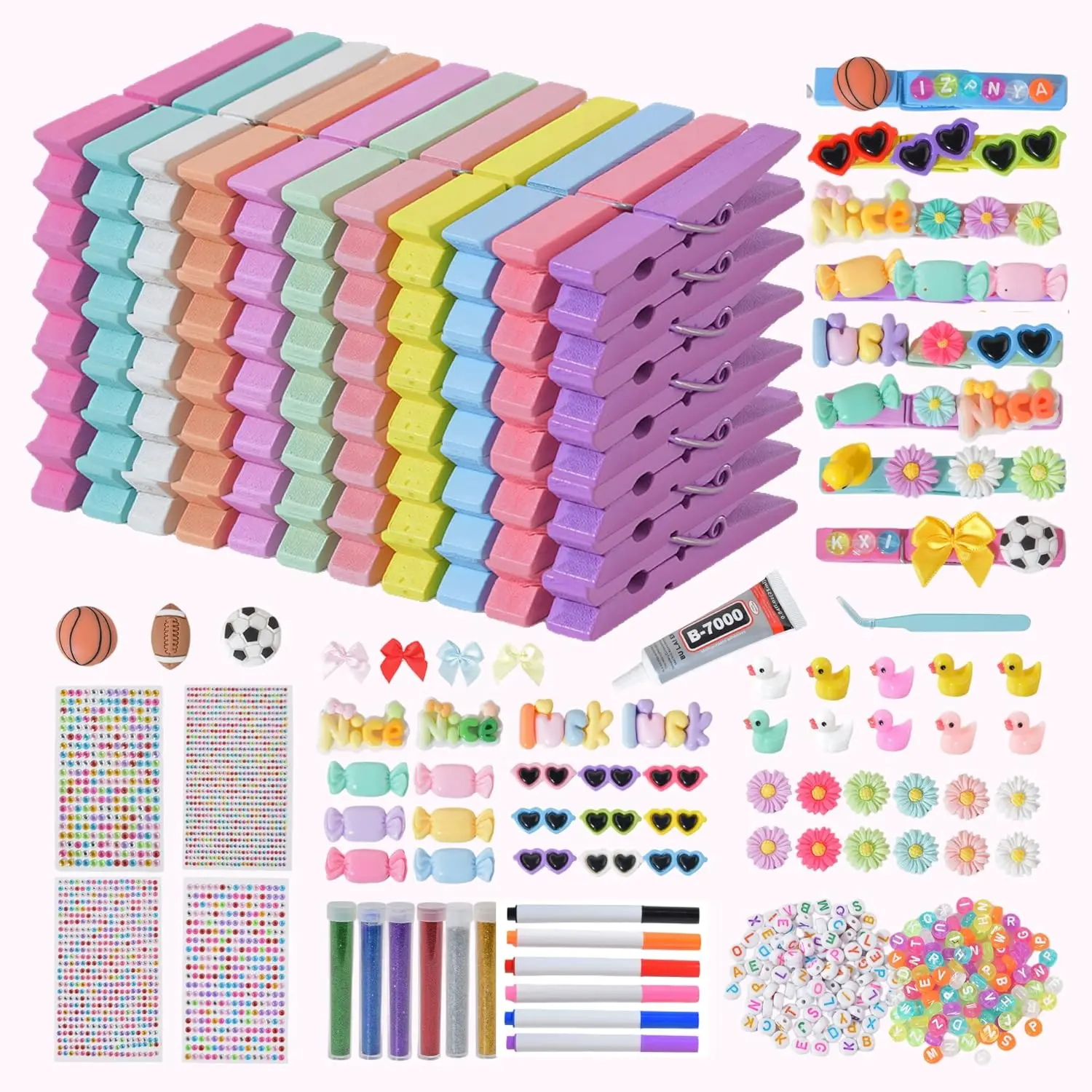 110 Pcs Cheer Pins Kit Colored Wooden Clothes Pride Backpack Pins Cheer Stuff Pins DIY Cheer Accessories for Schoolbag Decor, Team Crafts Gifts