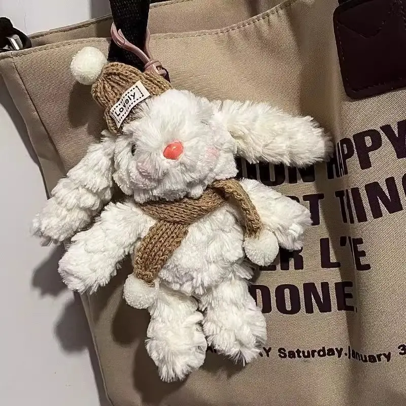 Unisex Nylon Blend Wasteland-Style Floppy Ear Plush Rabbit Keychain, Cute Stuffed Bag Charm, Elastic Waist Car Pendant Gift for Sports & Outdoor Enthusiasts, Bag Charms