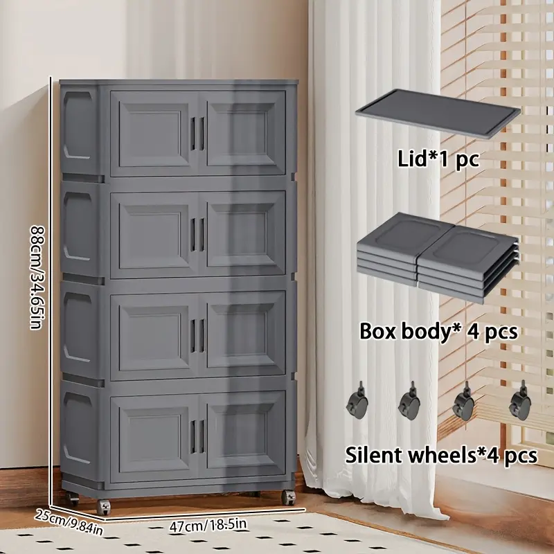 3/4/5/6 levels foyer storage cabinet, large capacity storage cabinet, foldable storage box with magnetic suction door and silent universal wheel, stable and movable design, suitable for storage in foyer, living room, bedroom and multiple scenes