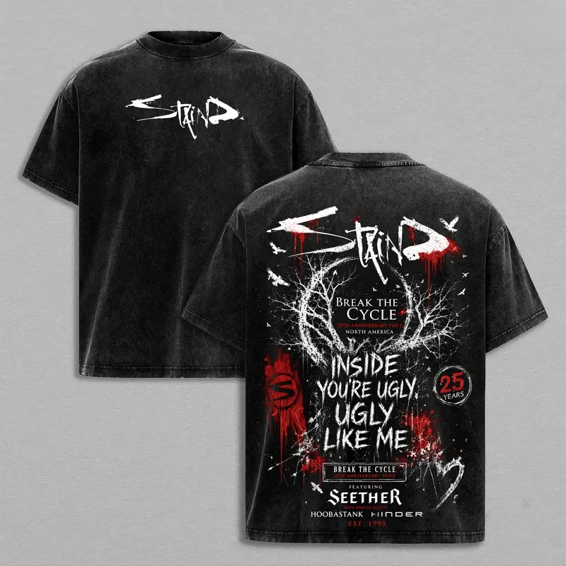 STAIND Band  Washed Break The Cycle 25th Anniversary Tour  Menswear  Heavy Double Printed  Oversize Alternative Metal Post-Grunge Hard Rock,  Hoodie&Sweatshirt Y2K Streetwear Cotton  unisex  graphic  ocean shirt funny vintage tee breathable casual top