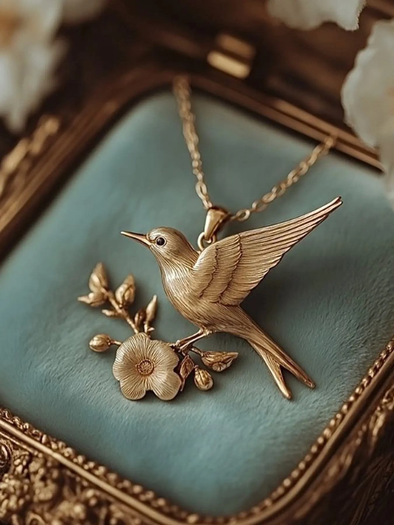 1 Piece Vintage Swallow Flower Pendant Necklace Gold Tone Bird Floral Chain Necklace Elegant Retro Fashion Jewelry for Women Daily Dating Wedding Party Birthday Gift Accessories Temperament Necklace