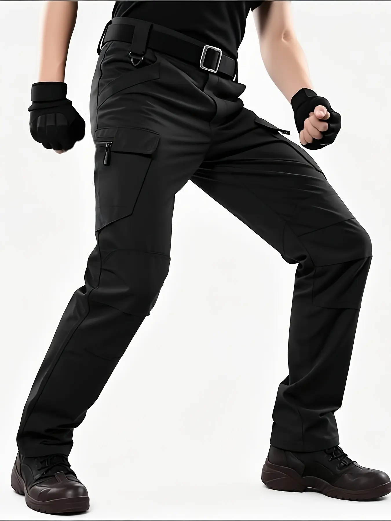 Men's Outdoor Casual Tactical Pants with Multiple Pockets and Zipper - Versatile Workwear for Hiking, Trekking, Camping, Fashionable Multifunctional Plain Pants (Men's/No Belt)