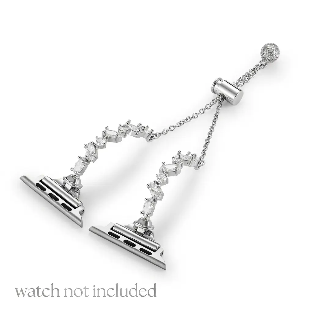 Baguette Cubic Zirconia Jewelry Bracelet, Adjustable Slider Chain Strap for Apple Watch, Elegant Luxury Women Wrist Accessory, 40/41/44/45mm (Band Only)