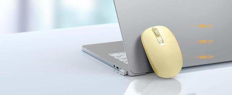 X-MUP05  Wireless Mouse, 2.4G Quiet Computer Mouse with USB Receiver, 4 Buttons Portable Cordless Mice for Chromebook, Laptop, PC, Mac, 800/1200/1600 DPI - Yellow