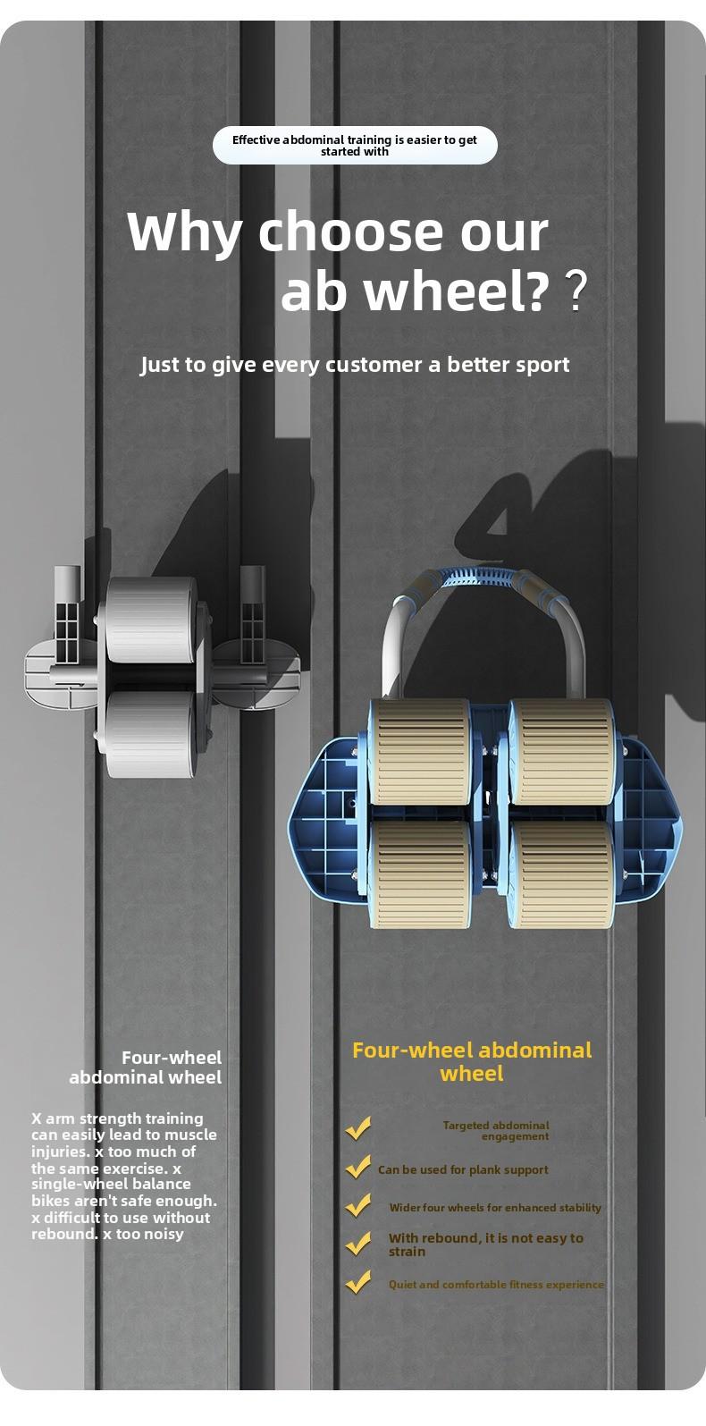 2026 four-wheel abdominal wheel automatic rebound abdominal device, thin belly curling device, abdominal muscle fitness equipment