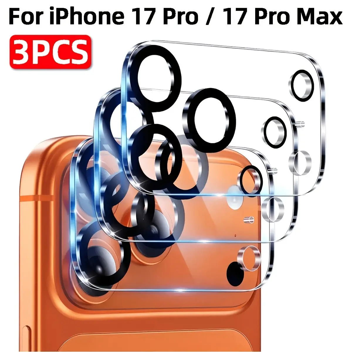 3pcs Full Coverage Tempered Glass Camera Lens Cover Protective Film, Suitable for Iphone 17 Pro/17 Pro Max Accessories, HD, Scratch-Resistant, Non-Detachable, Smooth, Camera Protective Sticker, Lens Protective Glass, Easy to Install